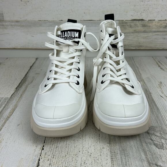 Palladium womens 6.5 white canvas lace up platform sneakers new combat causal - Picture 3 of 10